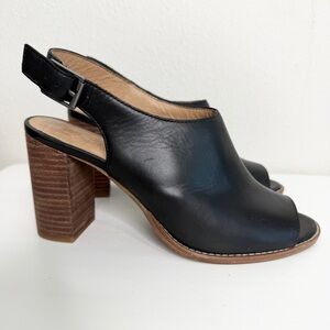 Madewell The Cary Open Toe Slingback Block Heel Sandals Black Size 10